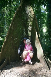 Father and daughter in the G Rain-forest