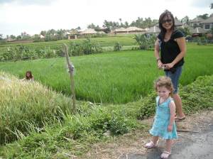 Our gracious hosts picking rice in Canggu